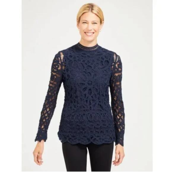 J McLAUGHLIN Navy BlUe Yvoire Lace Women's Top Size Medium - Picture 1 of 12